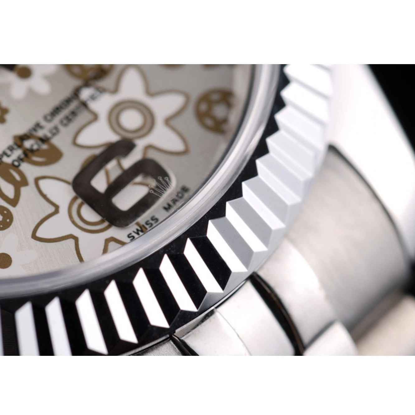 Aaa replica watch Silver DateJust Flower Dial Rolex Steel Stainless Bezel 41983 Ribbed 0729